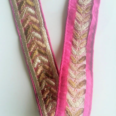 Yellow / Purple / Fuchsia Pink / Black Silk Fabric Trim With Gold Embroidery - 200317L274/75/76/77